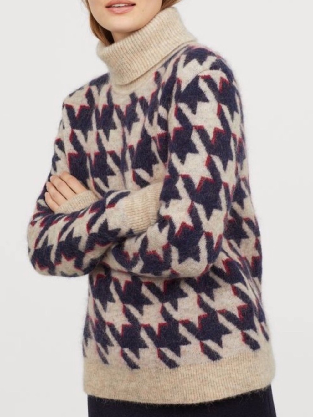 H&M STUDIO Mohair Blend Houndstooth Turtleneck Sweater